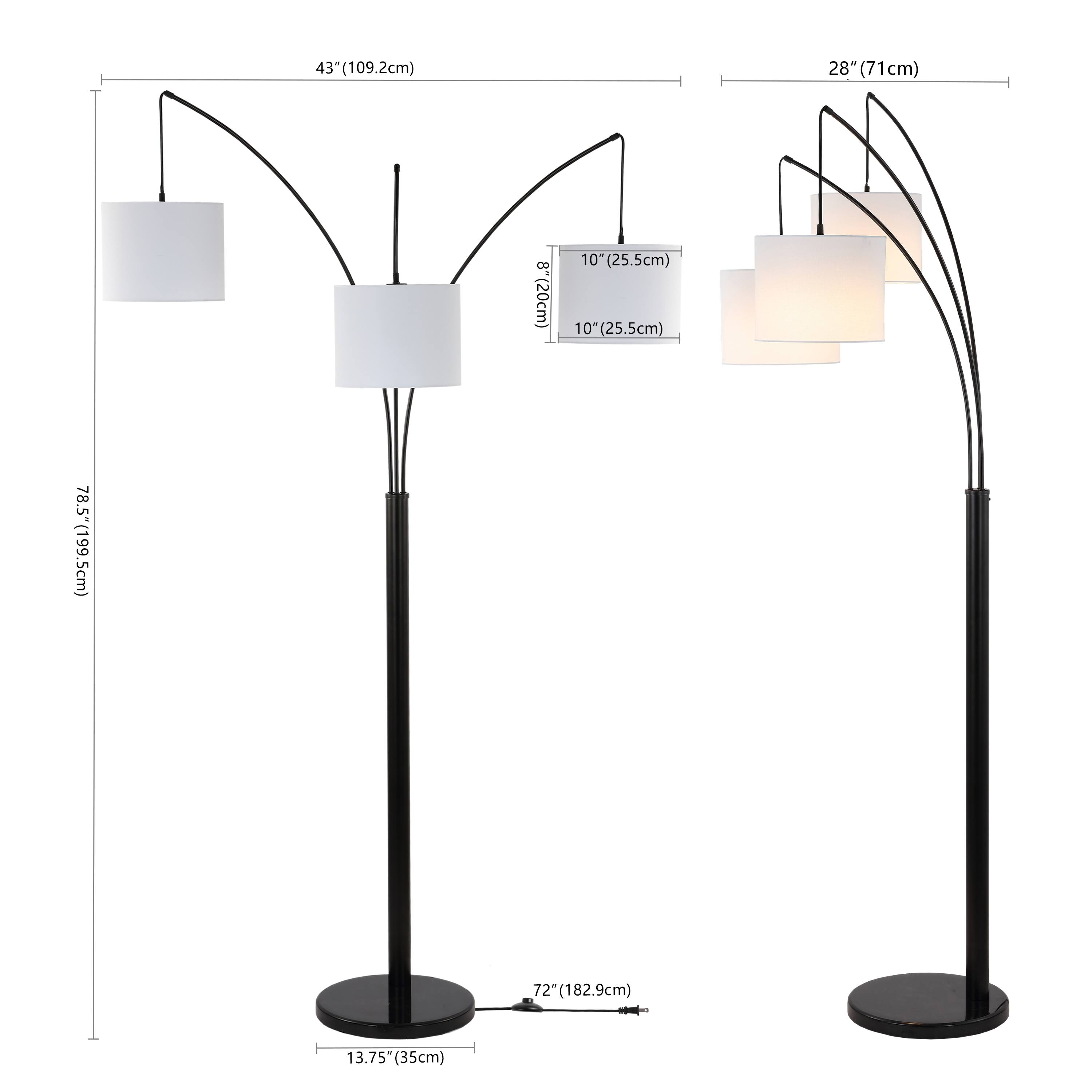 43" (109.2cm)  
28" (71cm)  
10" (25.5cm)  
8" (20cm)  
10" (25.5cm)  
78.5" (199.5cm)  
72" (182.9cm)  
13.75" (35cm)