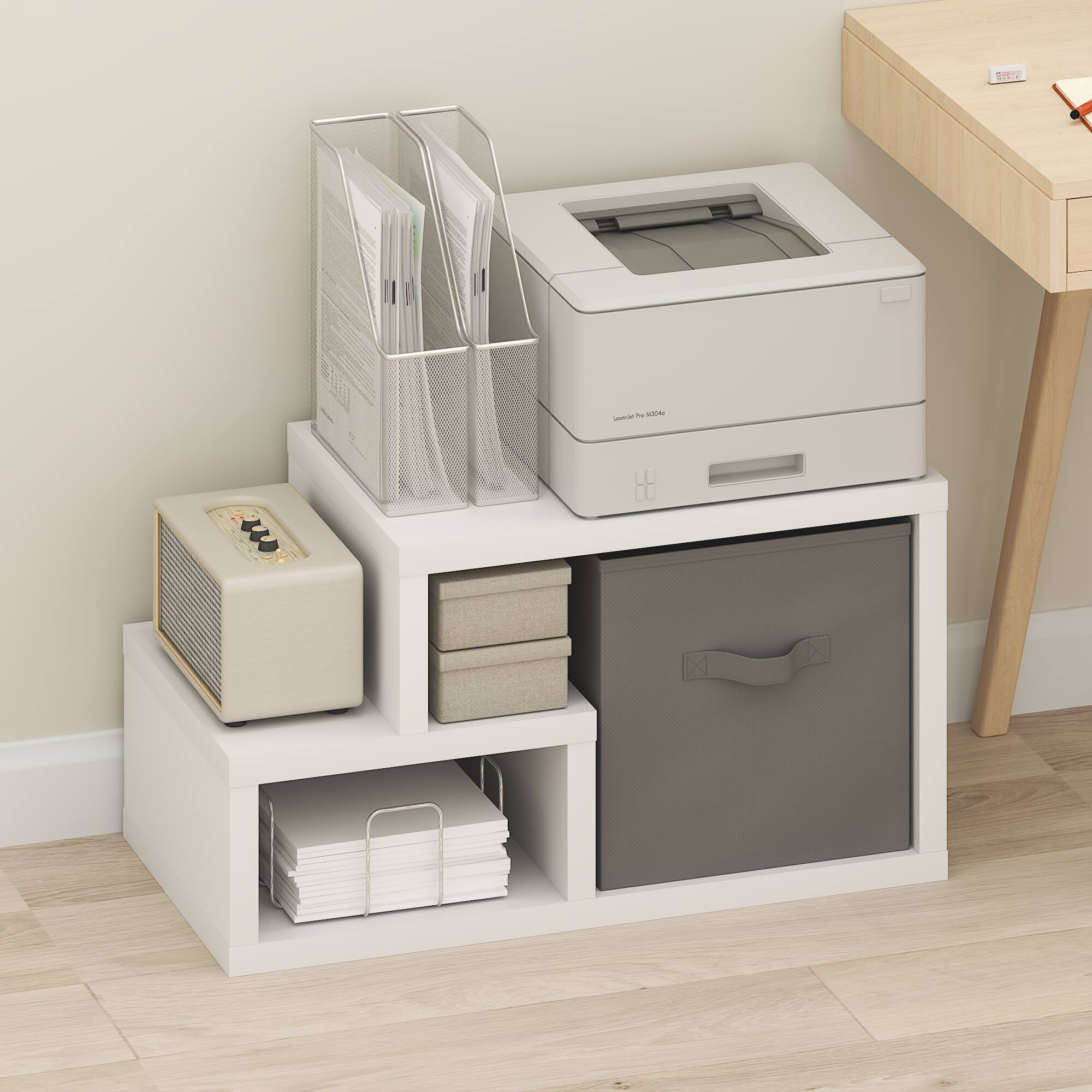 Alt View 4. Furinno - Viola Multipurpose Shelf, with Storage Bin, White/Light Grey - White/Light Grey.