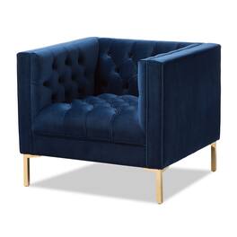 Baxton Studio - Zanetta Luxe and Glamour Velvet Upholstered Gold Finished Lounge Chair - Blue