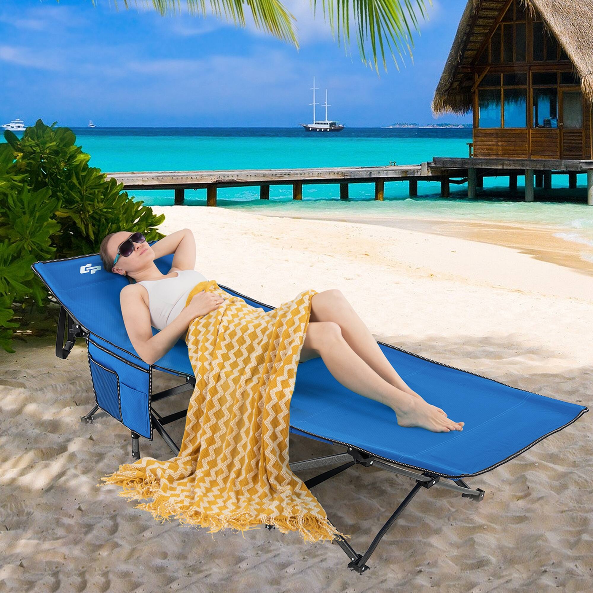 Alt View 1. Costway - Costway Wide Foldable Camping Cot Heavy-Duty Steel Indoor & Outdoor Sleeping Cot - Blue.