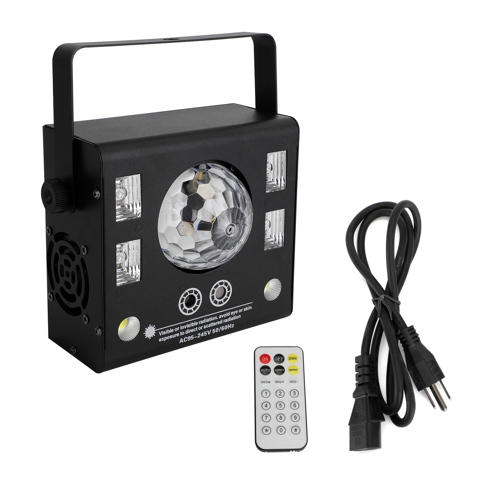 Topteng- 4-in-1 RGB Disco Light– Magic Ball, Beam, Strobe & UV, DMX512, 14CH, Sound Active, Fit for DJ, Party & Club Stage- Black