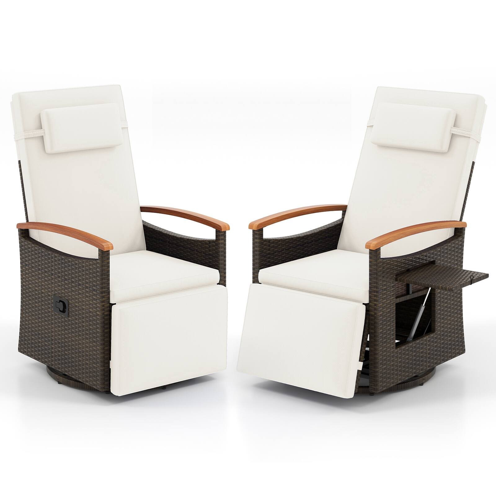 Alt View 6. Gymax - Gymax Set Of 2 Outdoor 360° Swivel Rattan Recliner Chair Patio Wicker Chaise Lounge Chair White - Mix Brown, Red.