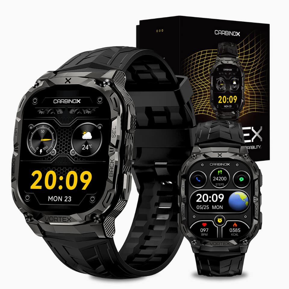 Carbinox - Vortex Smartwatch (Answer/Make Calls), Military-Grade Rugged Fitness Tracker, IP69K Waterproof, Sport Design - Black - (2023)