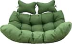 Front. LeisureMod - LeisureMod 2-Person Egg Chair Cushion with Headrest - Folding Double Swing Chair Replacement Pad, Weather-Resistant - Dark Green.