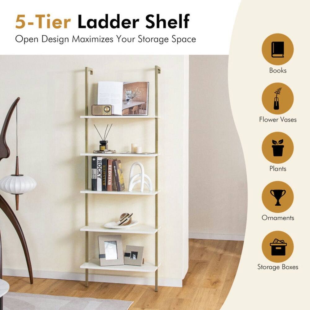 5-Tier Ladder Shelf  
Open Design Maximizes Your Storage Space  

- Books  
- Flower Vases  
- Plants  
- Ornaments  
- Storage Boxes