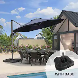 PURPLE LEAF - 11 ft. Octagon Aluminum Outdoor Patio Cantilever Umbrella Offset 360° Rotation Umbrella with Base - Navy Blue