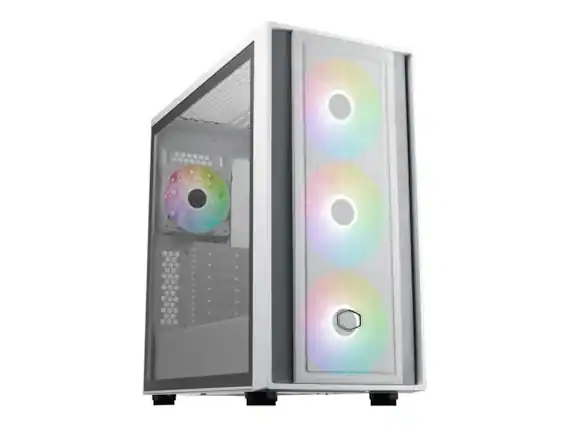 Front. Cooler Master - Cooler Master MasterBox 600 ATX White, 410mm GPU, 420mm AIO, Tempered Glass, Triple 140mm Fans - White.