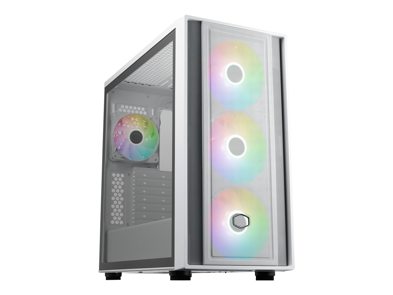 Front. Cooler Master - Cooler Master MasterBox 600 ATX White, 410mm GPU, 420mm AIO, Tempered Glass, Triple 140mm Fans - White.