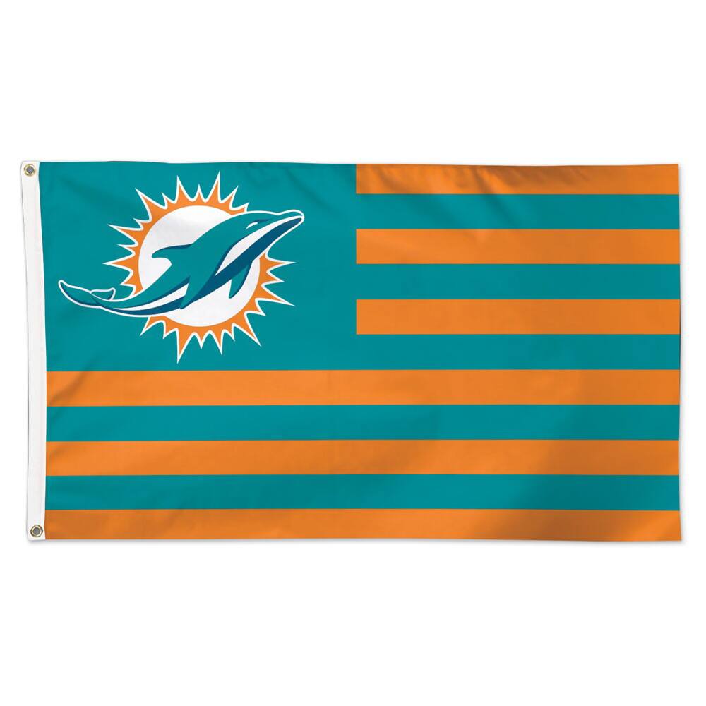 Front. WinCraft - Miami Dolphins 3' x 5' Americana Stars & Stripes Deluxe Flag - Multicolor.