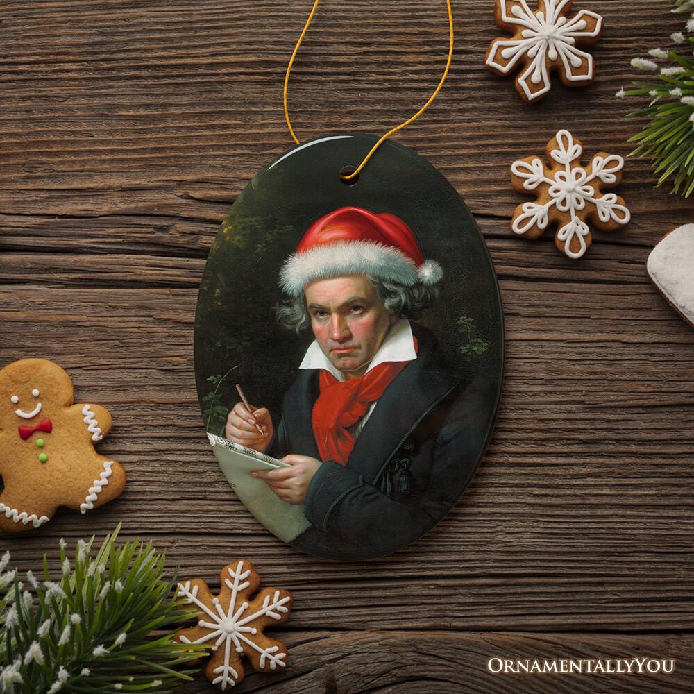 Back. OrnamentallyYou - Santa Beethoven Christmas Ornament, Composer Holiday Gift for Classical Musicians - Multi-colored.