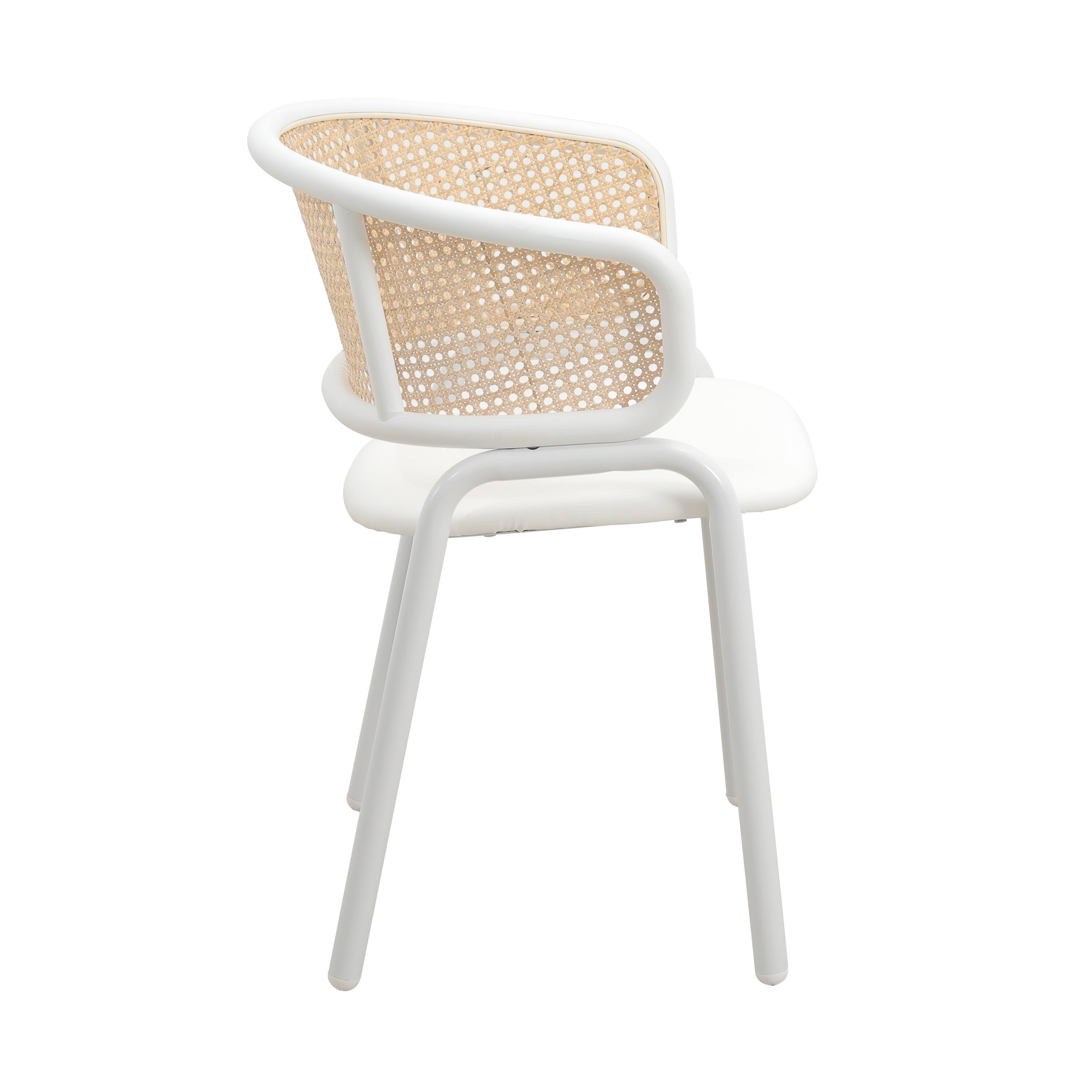 Alt View 4. LeisureMod - Ervilla 4-PCS Contemporary Rattan and Velvet Dining Chair - Mid-Century Modern Kitchen Armchair - White.