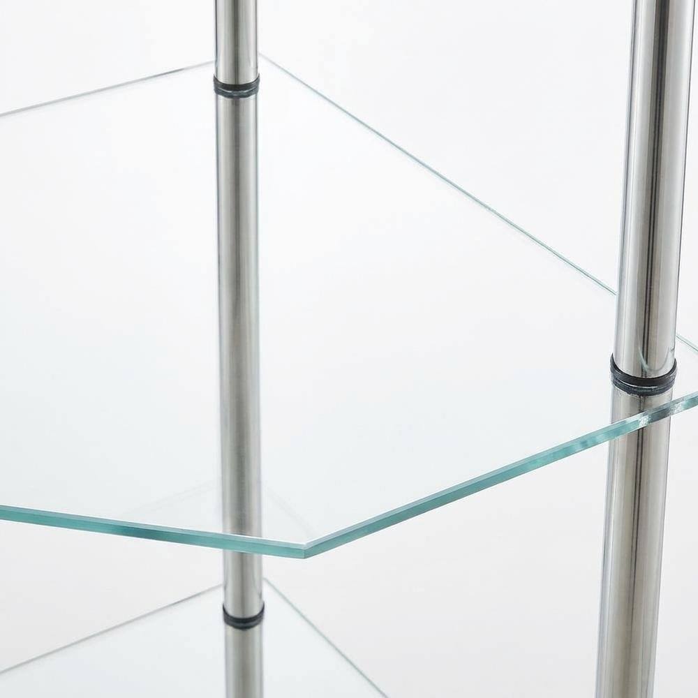 Left. FurniFact - Corner Tower Shelf, Gray Glass - Metallic.