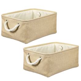 Unique Bargains - 2pcs Fabric Storage Bins, 14x10.2x6.3 Inch Foldable Cubes with Rope Handles for Home Office Shelves Closet - Beige