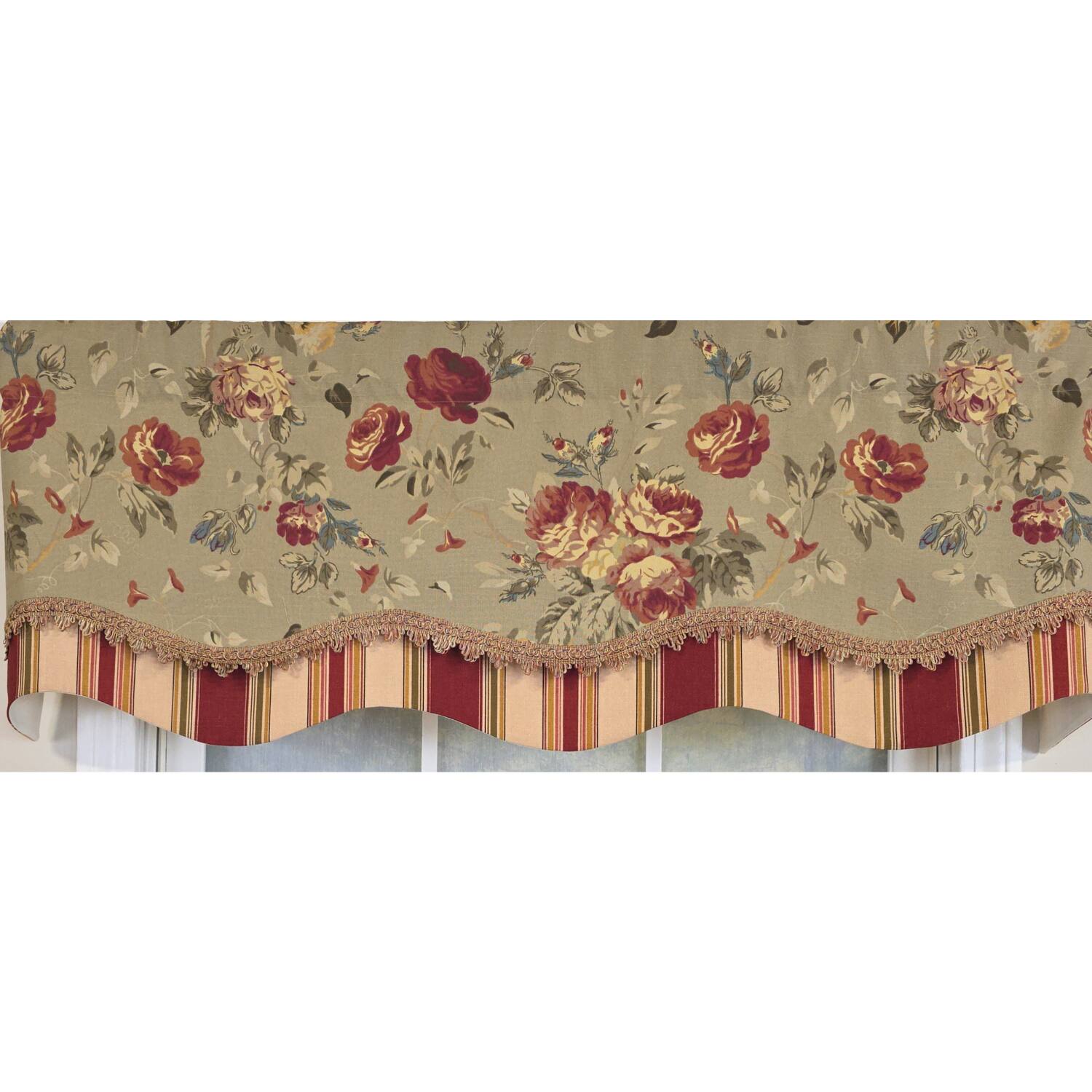Left. RLF Home - RLF Home 100% Cotton Lymington Glory  Fully lined Windows Rod Pocket Valance 50" x 16"  Green - Green.