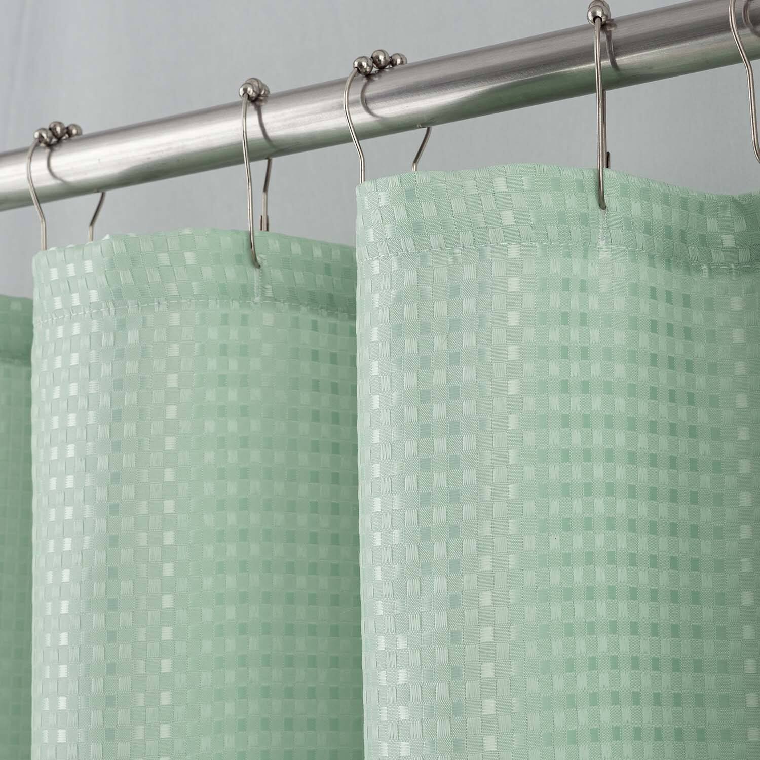 Left. RT Designers Collection - RT Designer Collection Bento Waffle Jacquard Shower Curtain 70" x 72" Sage - Sage.