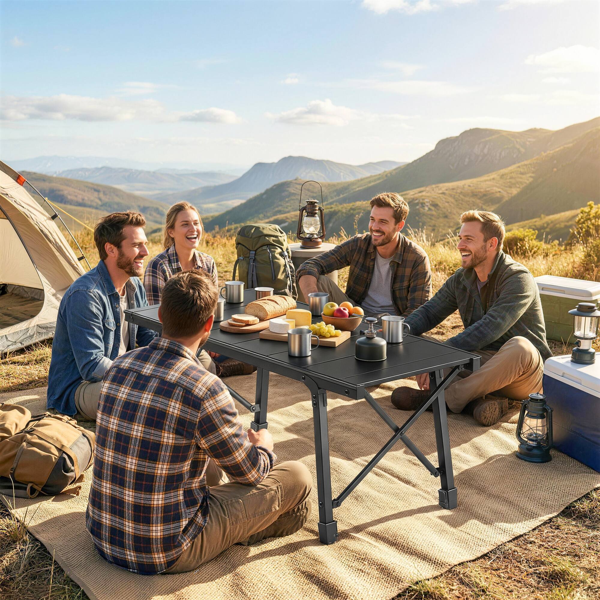 Alt View 1. Outsunny - Height Folding Picnic Table with Removable Plates - Black.