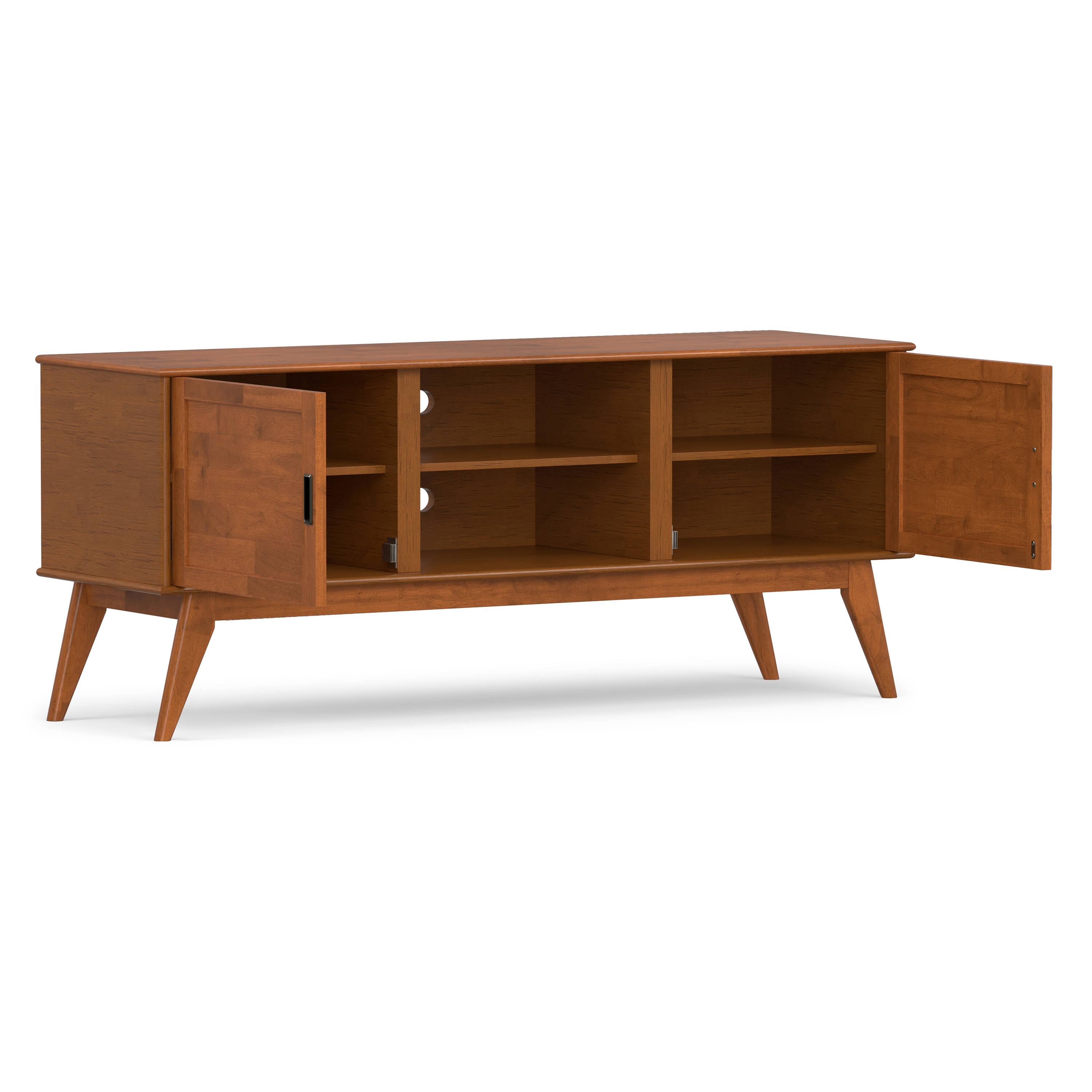 Alt View 1. Simpli Home - Draper 60W Low TV Stand with Doors and Shelves - Teak Brown.
