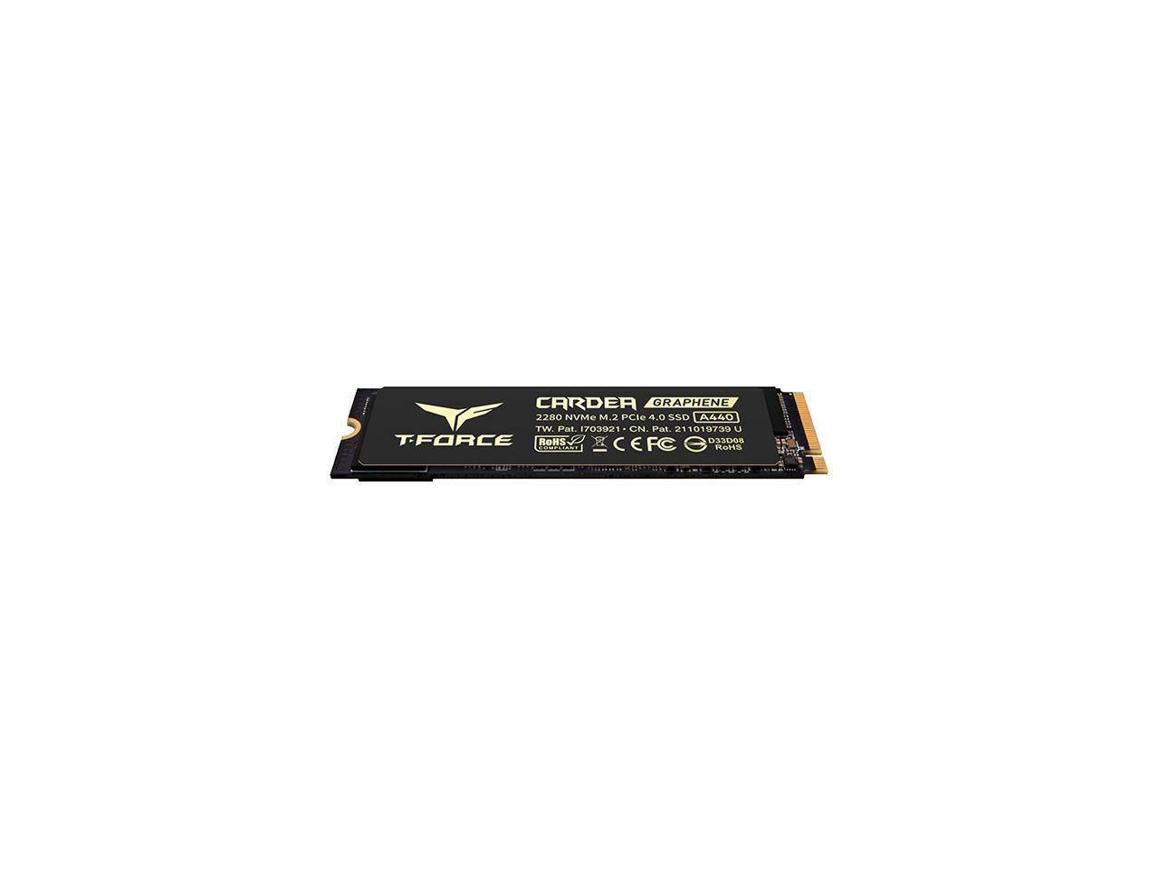 CARDER GRAPHENE 2280 NVMe M.2 PCIe 4.0 SSD 440 TBW  
Pat. 1703021 CN  
Pat. 2 11019739 U  
T-FORCE  
KeHS 033D0S  
OMECAN  
C EFC E  
RoHS  
D22D08  

CARDER GRAPHENE  
2280 NVMe M.2 PCIe 4.0 SSD TA440  
TW. Pat. I703921 - CN. Pat. 211019739 U