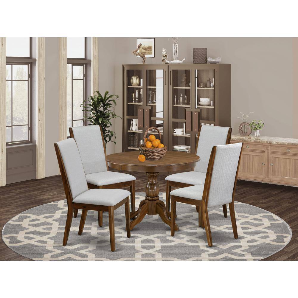 Alt View 4. East West Furniture - HBLA5-AWA-05 5 Pc Dining Table Set - Dining Room Table with 4 Grey Dining Chairs - Acacia Walnut Finish - Antique Walnut.