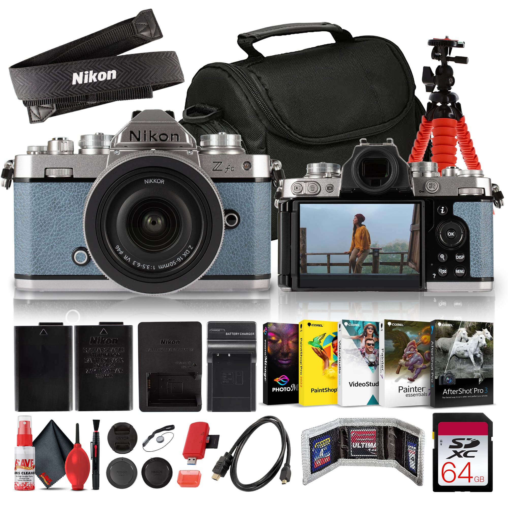 Nikon - Zfc Mirrorless Camera Chalk +16-50mm Lens DX 20.9MP 4K +Tripod - Blue