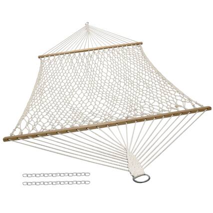 Front. Sunnydaze - 2-Person Cotton Rope Hammock with Spreader Bars - Natural.