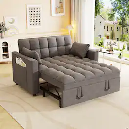 Anysun - Modern Velvet Convertible Sleeper Sofa Bed with Pull-Out Bed, Pillows & Side Pockets for Small Spaces - Gray