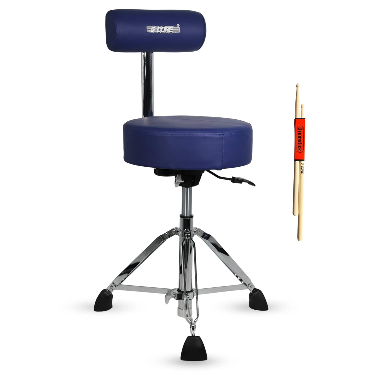 5 CORE - Drum Throne w Backrest 4" Padded Stool Airlift Adjustable 25.5" Drummer Chair 441Lb Capacity - Blue