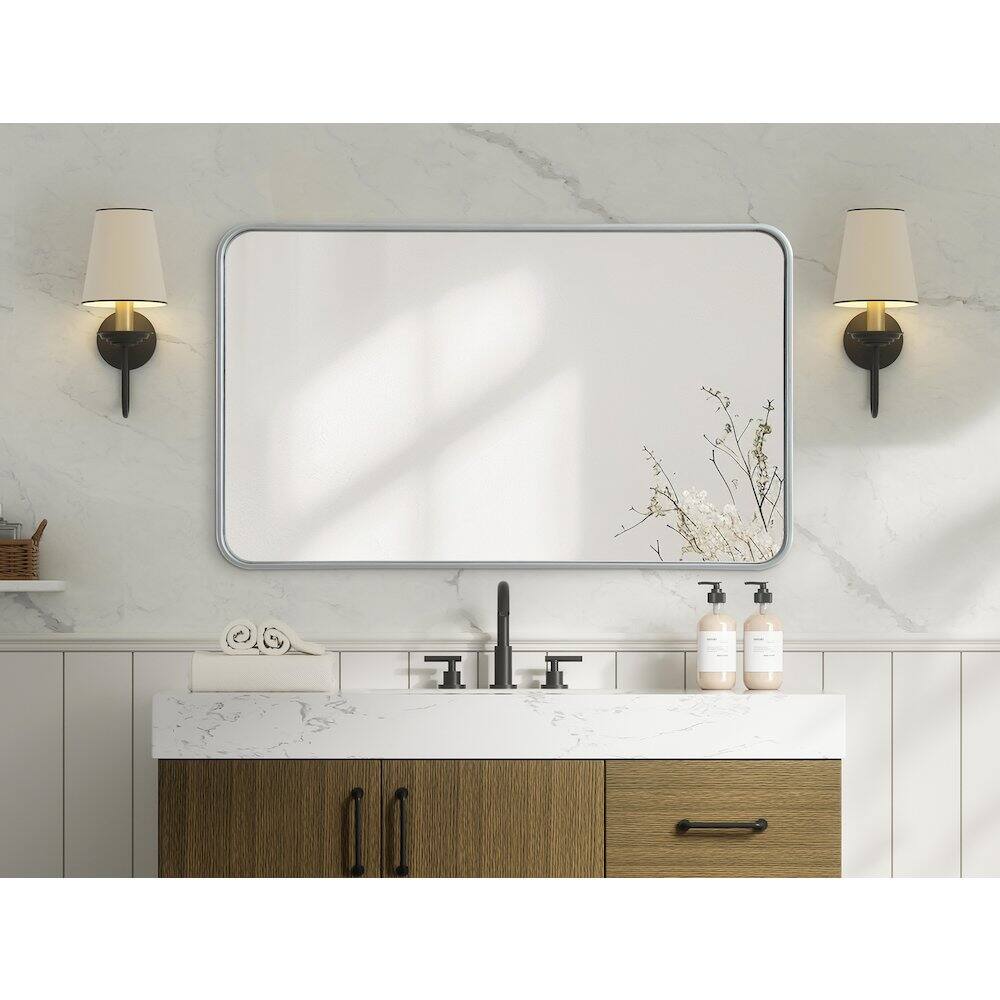 Alt View 3. Elegant Decor - Contour Metal Rectangle Mirror 24x40 in Silver - Silver.