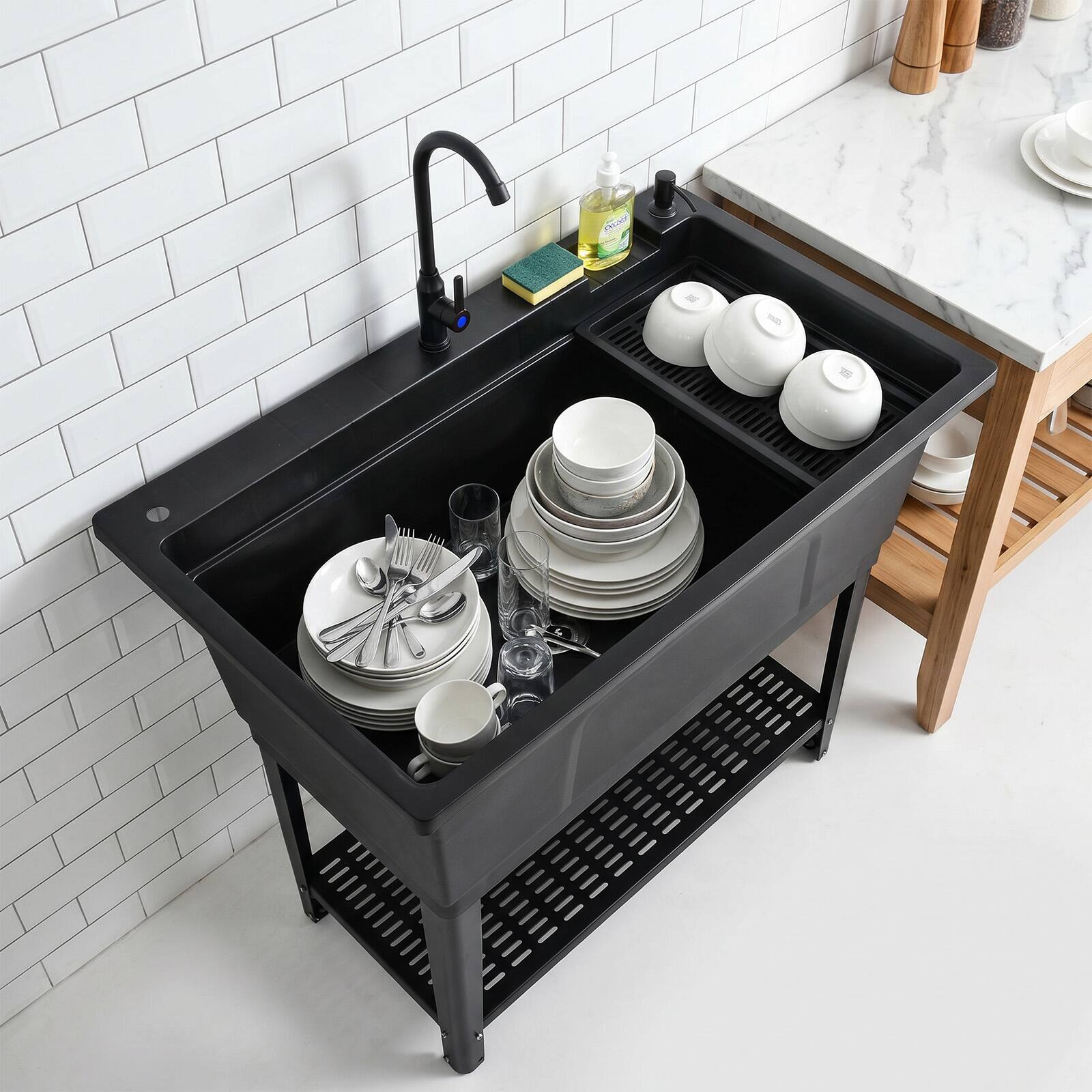 Alt View 4. Costway - Costway 26.42 gal Utility Sink, Laundry Tub with Rotating Faucet, Storage Shelf, Drip Tray - Black.