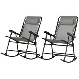 Outsunny - Rocking Chair Set of 2, Patio Folding Lawn Rocker Set with Headrests for Yard, Patio, Deck - Gray