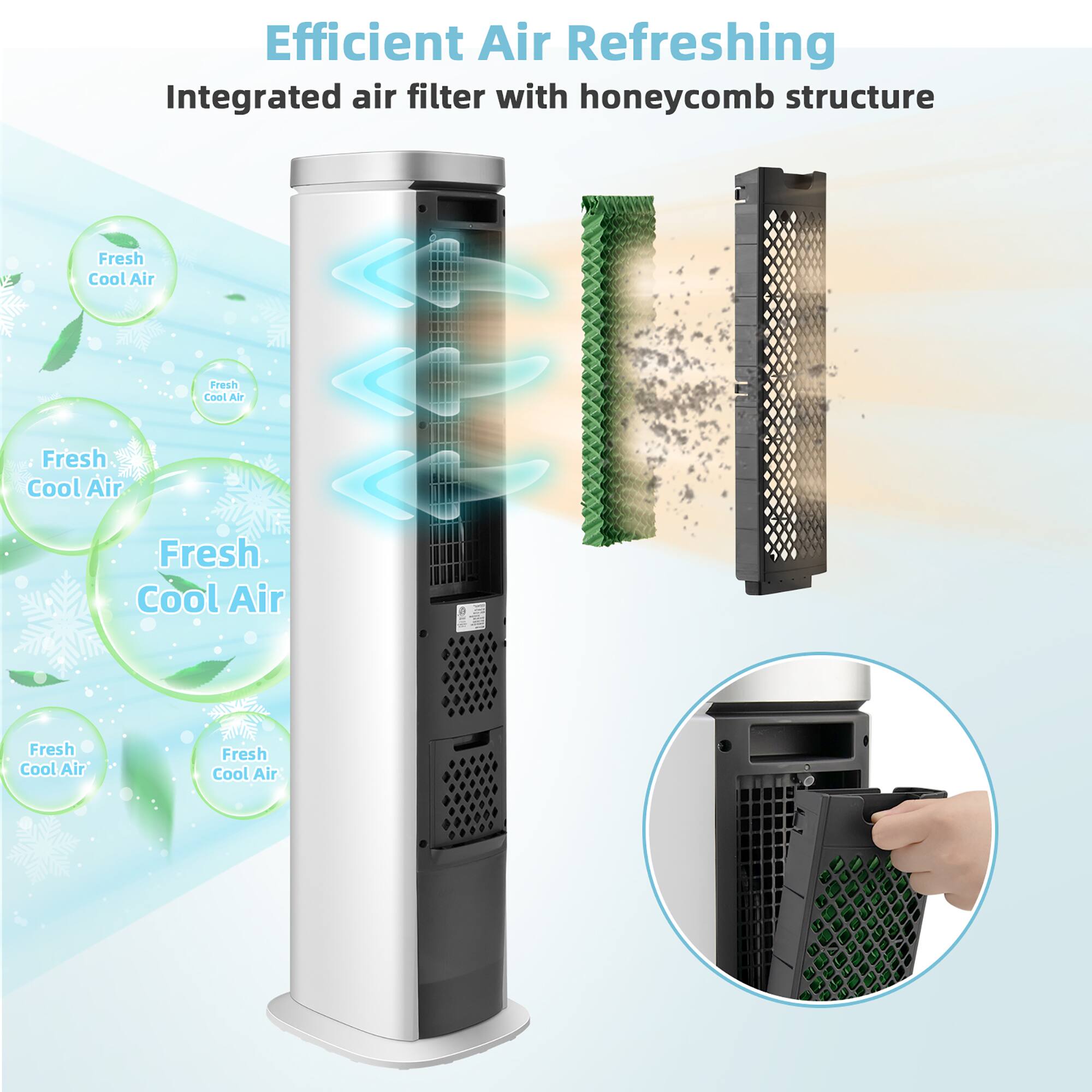 Efficient Air Refreshing Integrated air filter with honeycomb structure Fresh Cool Air Fresh Cool Air Fresh Cool Air Fresh Cool Air