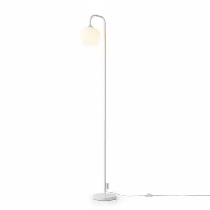 Front. FINEAK - Modern White Floor Lamp - Standing Lamp with Opal Glass Shade & LED Bulb - White.