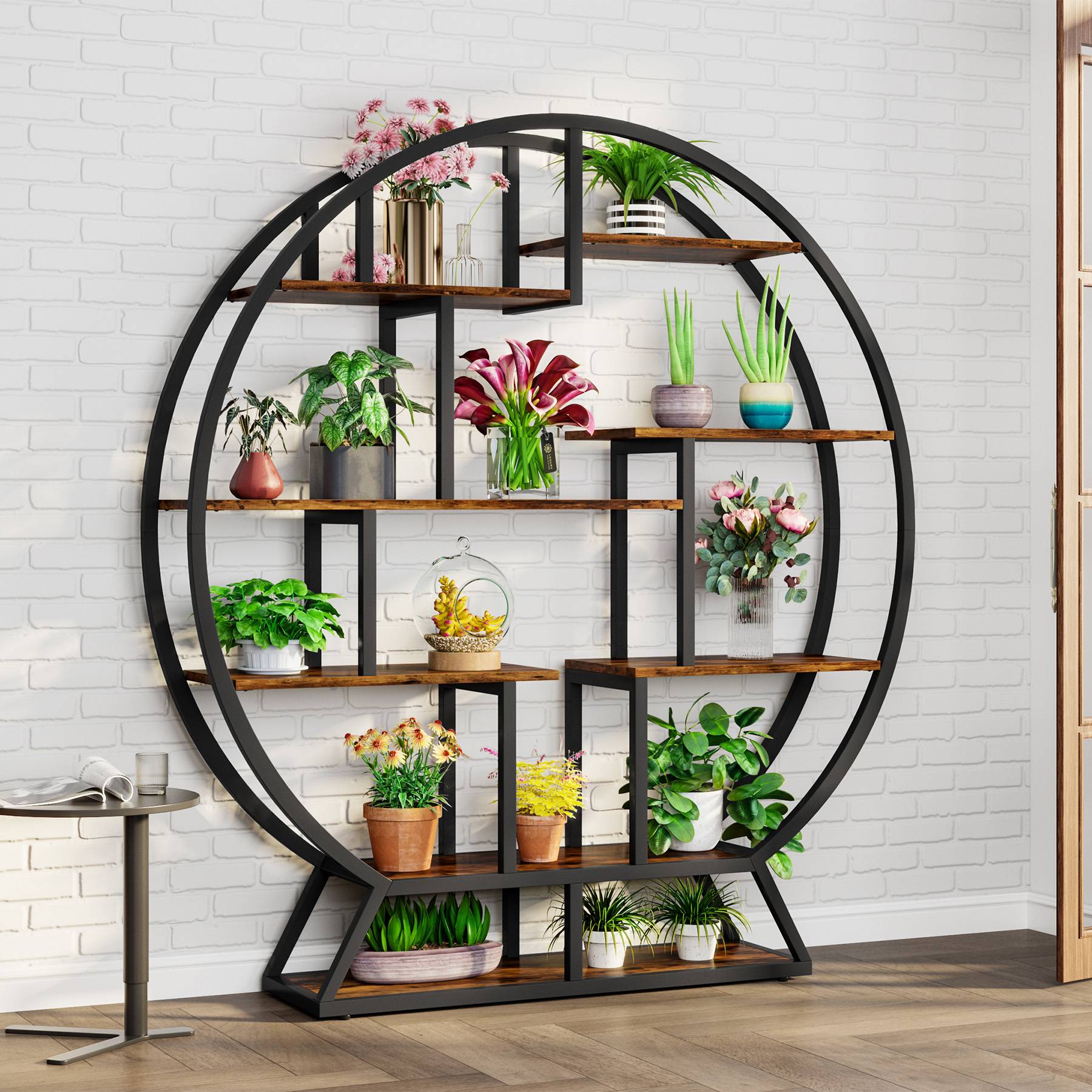 Angle. Tribesigns - Office Storage Shelf, For Organizing and Displaying Items in Workspaces and Reception Areas - Brown.