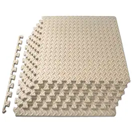 ProsourceFit - Diamond Plate Exercise Puzzle Mat 1/2-in, 24 Sq Ft - 6 Tiles - Cream