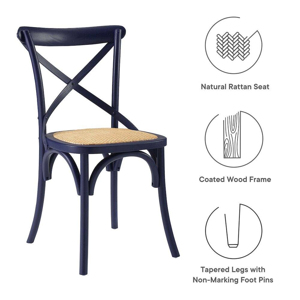 Natural Rattan Seat  
Coated Wood Frame  
Tapered Legs with Non-Marking Foot Pins