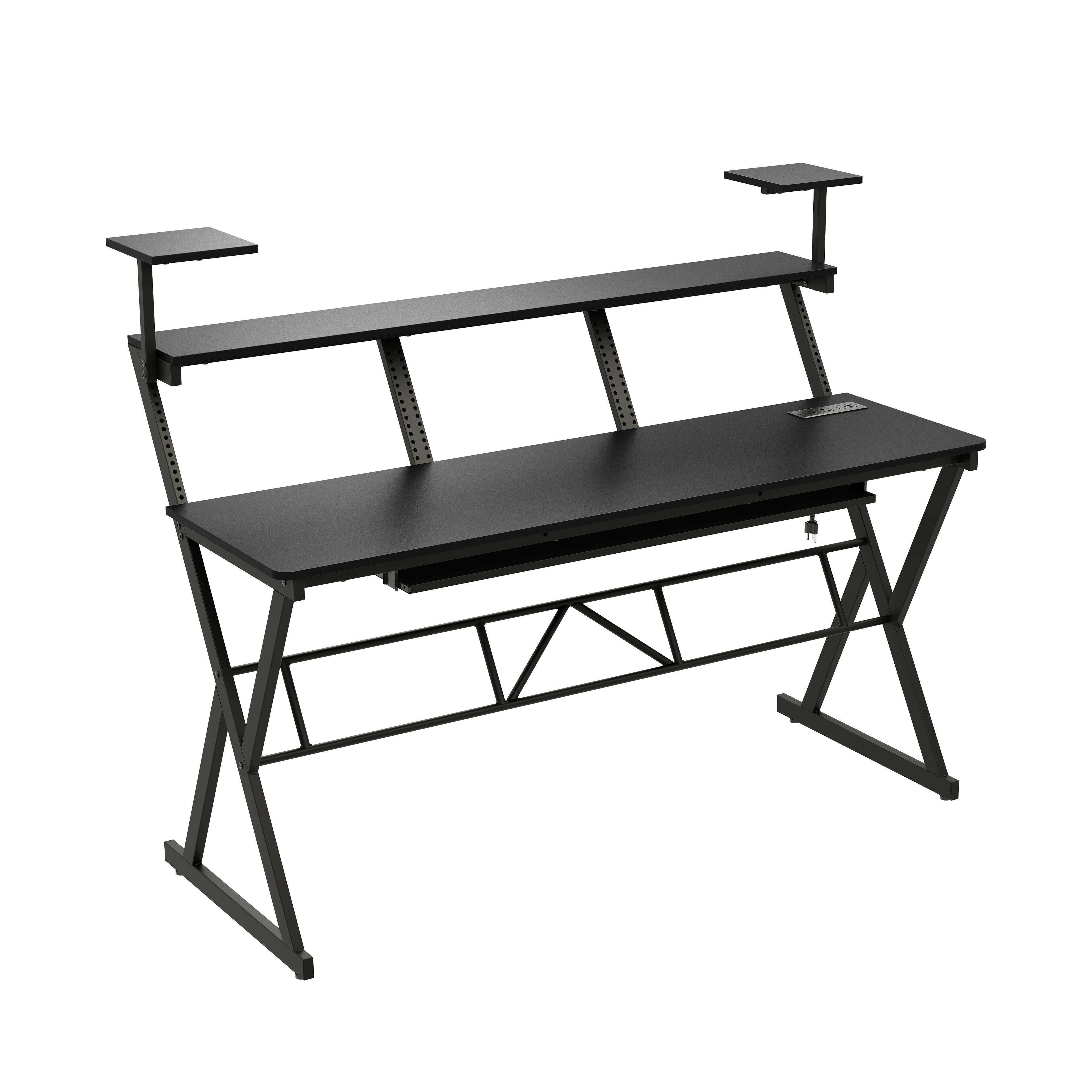Front. Famapy - Music Studio Desk with Rack, Recording Workstation with Monitor Shelves, Power Strip & Keyboard Tray. - Black.
