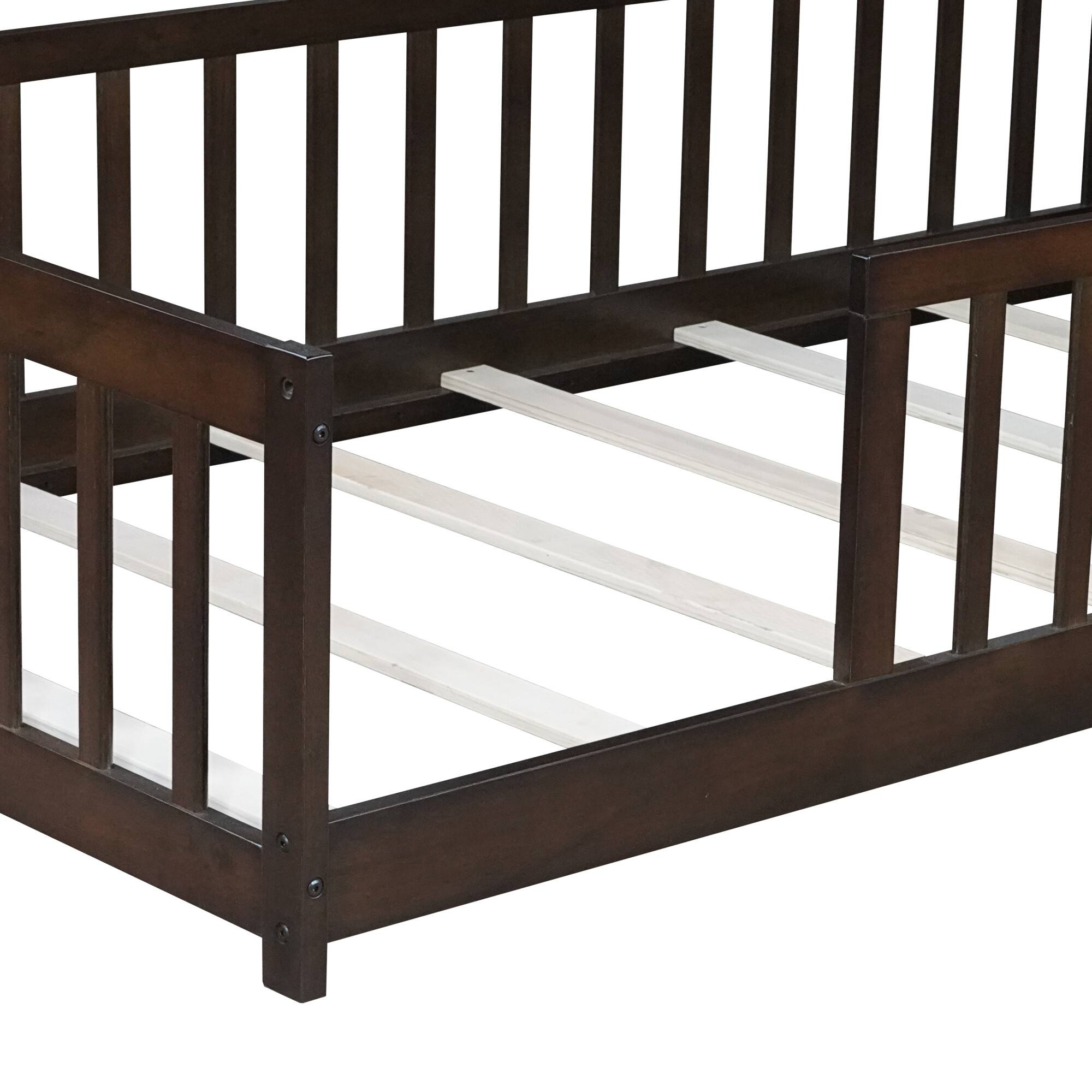 Alt View 9. GOODSILO - Twin Size Low-Profile Youth Bed with Secure Enclosure Frame, Solid Wood Construction, Neutral Finish - Espresso.