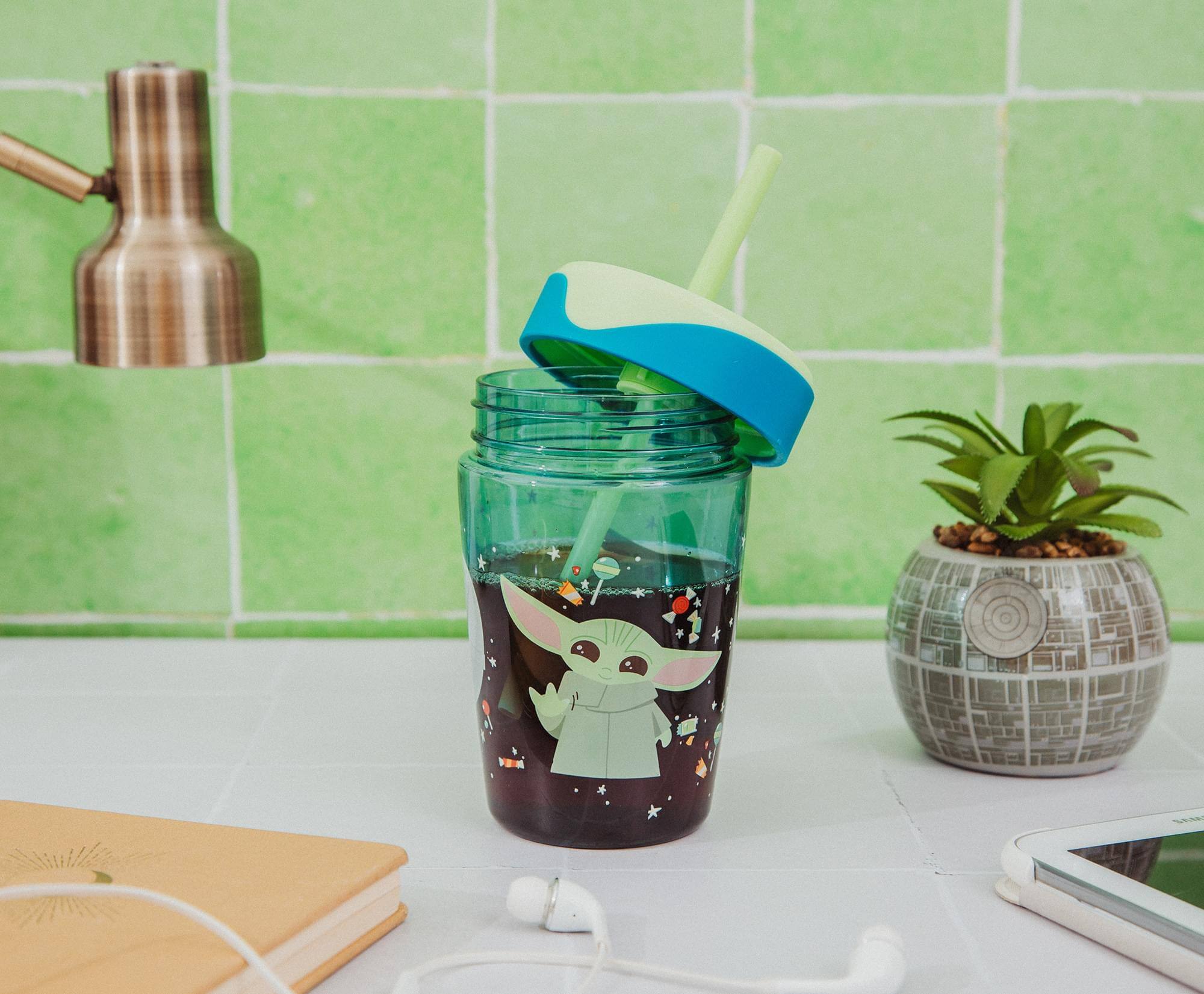 Alt View 3. Silver Buffalo - Star Wars: The Mandalorian Grogu Kids Spill-Proof Tumbler With Straw | 18 Ounces - Blue.