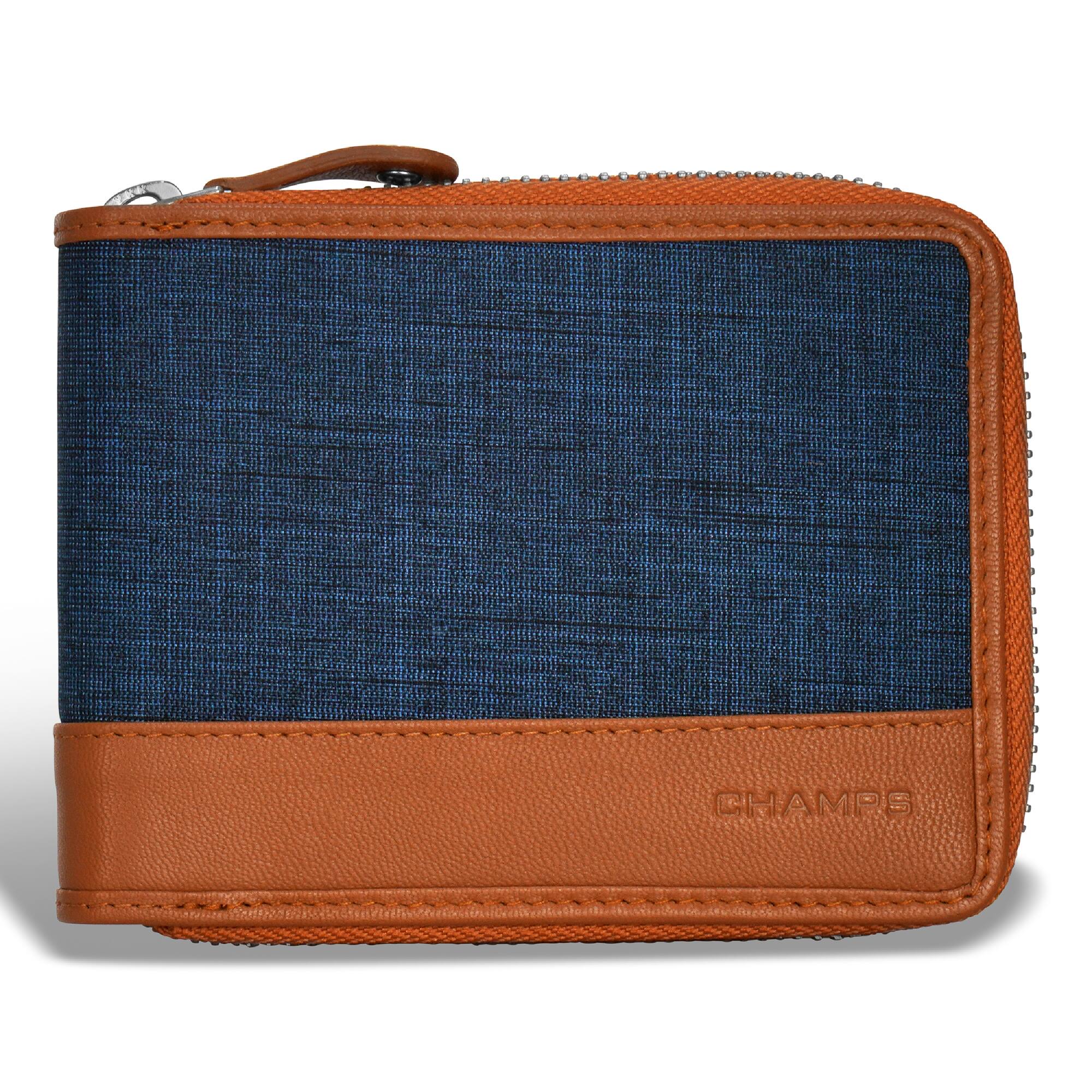 Champs - Denim Collection Leather Zip Around Wallet - TanBlue