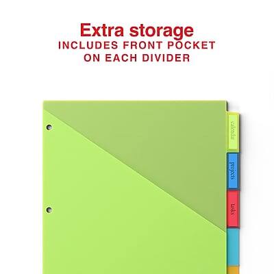 Extra storage  
INCLUDES FRONT POCKET ON EACH DIVIDER