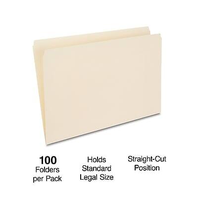 100 Folders per Pack  
Holds Standard Legal Size  
Straight-Cut Position