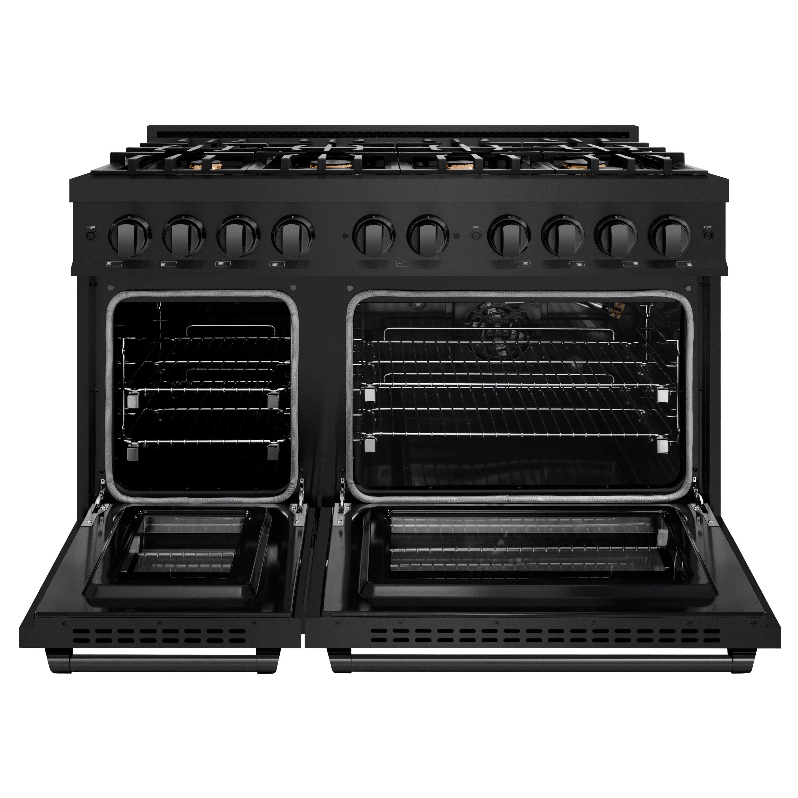 Left. ZLINE - ZLINE 48" Freestanding Select Double Oven Gas Range in Black Stainless w/ 8 Brass Burners (HGRB-BR-48) - Black Stainless Steel.