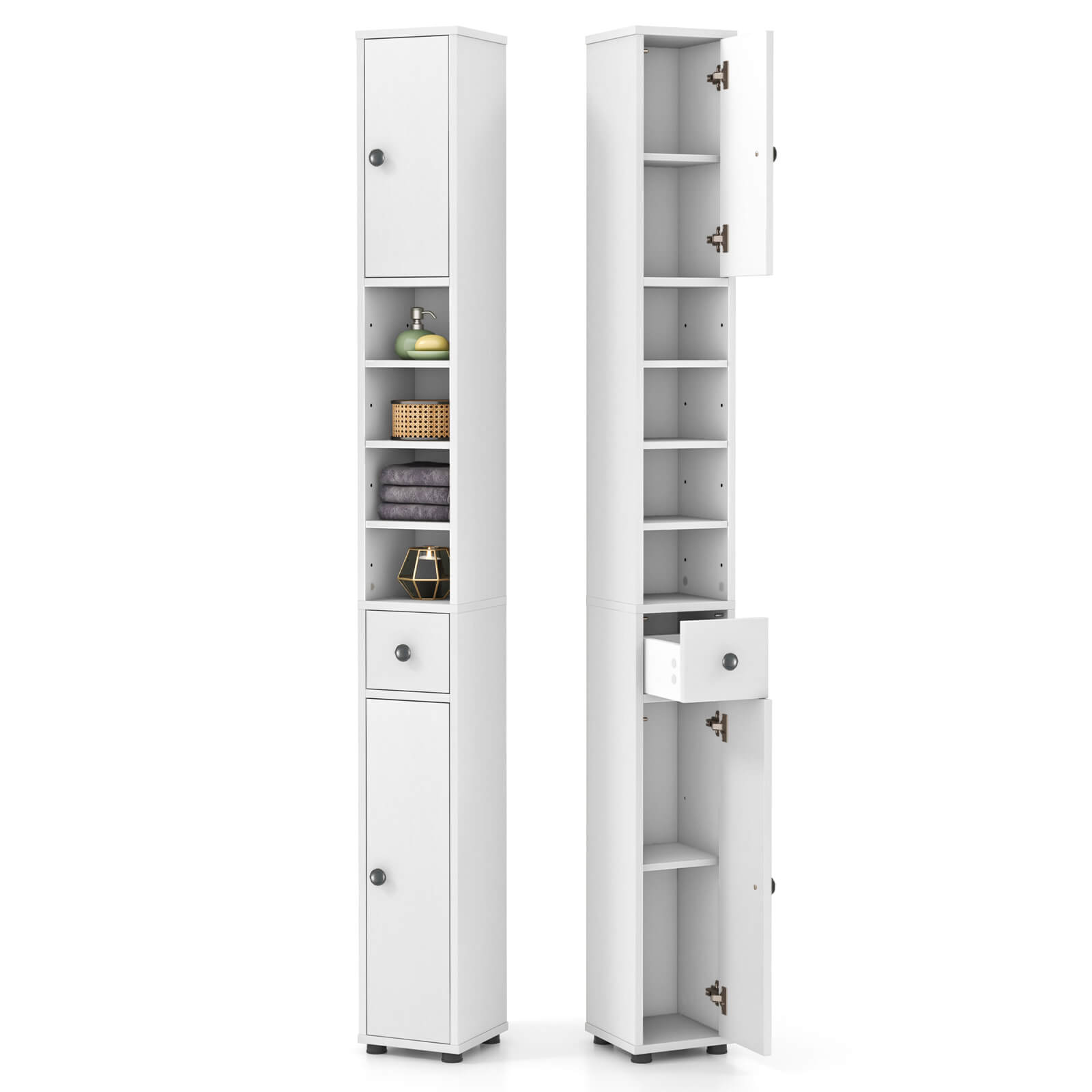 Alt View 6. Costway - Costway Tall Slim Bathroom Storage Cabinet Linen Towerwith Drawer & Adjustable Shelves - White.