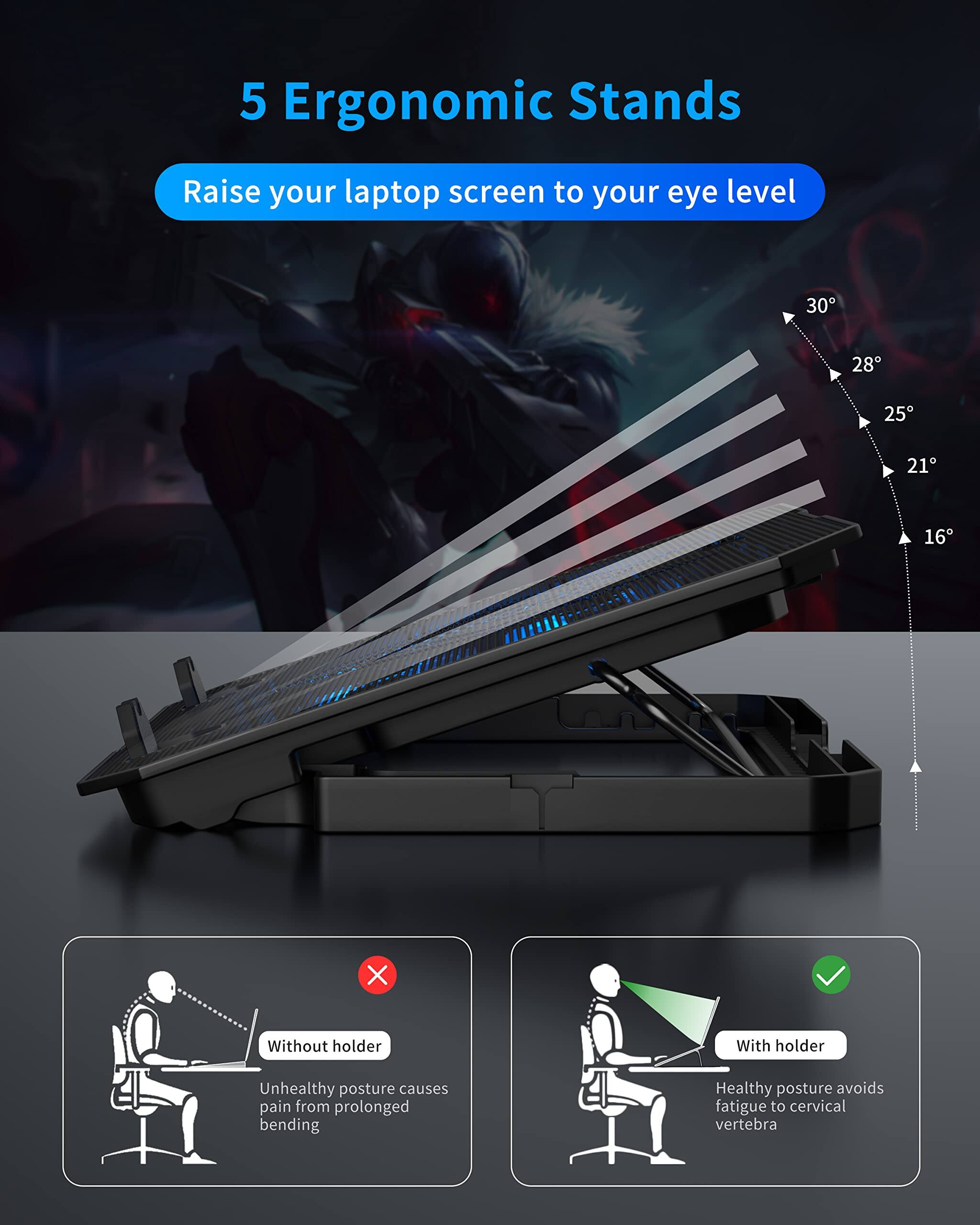 5 Ergonomic Stands

Raise your laptop screen to your eye level

30°
28°
25°
21°
16°

Without holder
Unhealthy posture causes pain from prolonged bending

With holder
Healthy posture avoids fatigue to cervical vertebra
