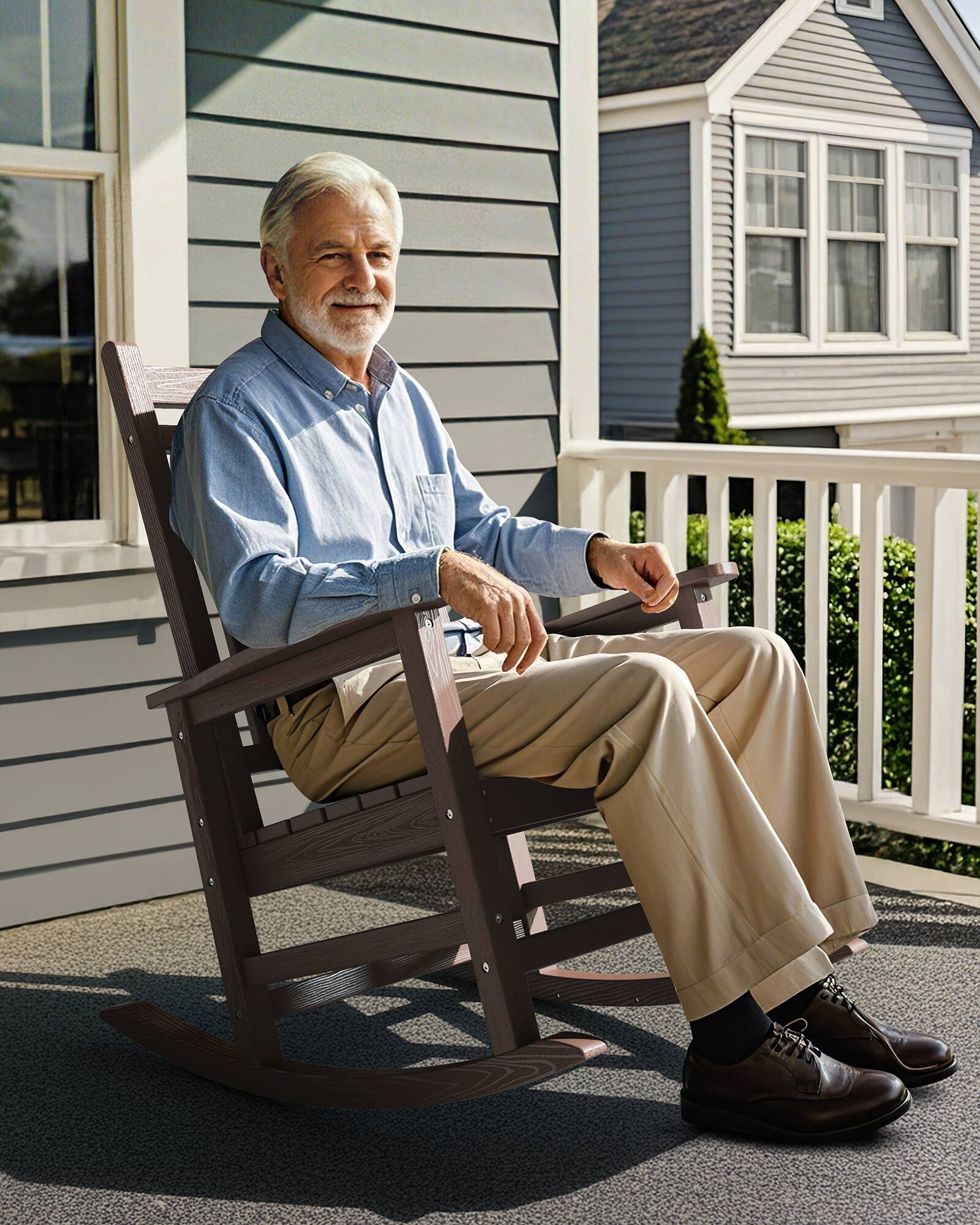 Alt View 7. SERWALL - SERWALL Outdoor Rocking Chair, HDPE Rocking Chair for Adults, Brown - Brown.