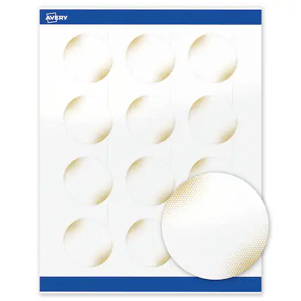 Front. Avery - Avery Labels, 2" Diameter, Glossy White, Gold Blush - White.