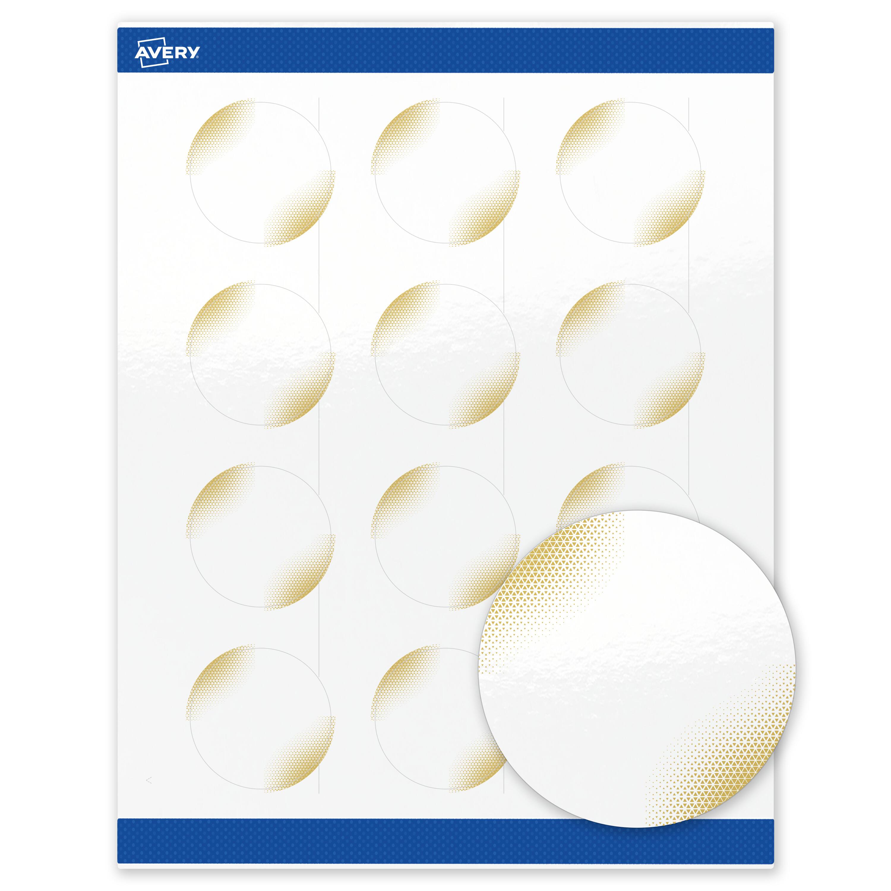 Front. Avery - Avery Labels, 2" Diameter, Glossy White, Gold Blush - White.