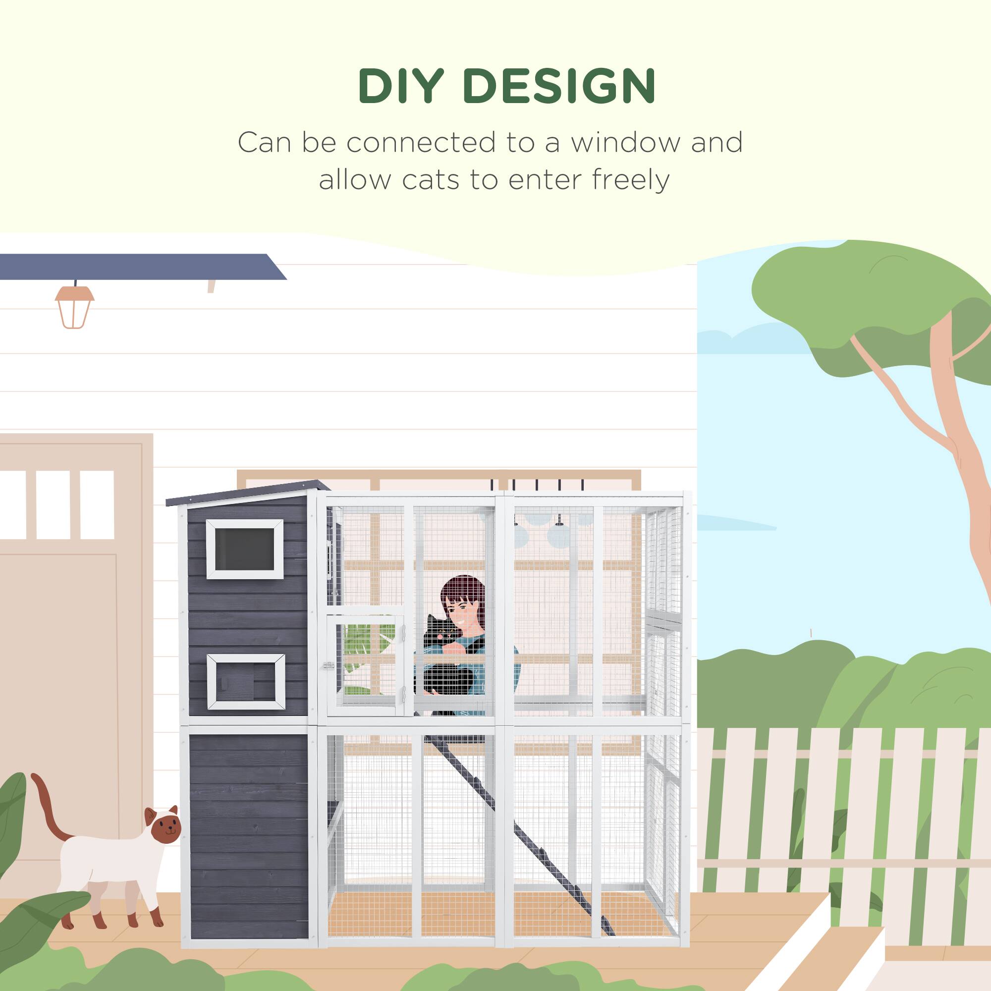 DIY DESIGN  
Can be connected to a window and allow cats to enter freely