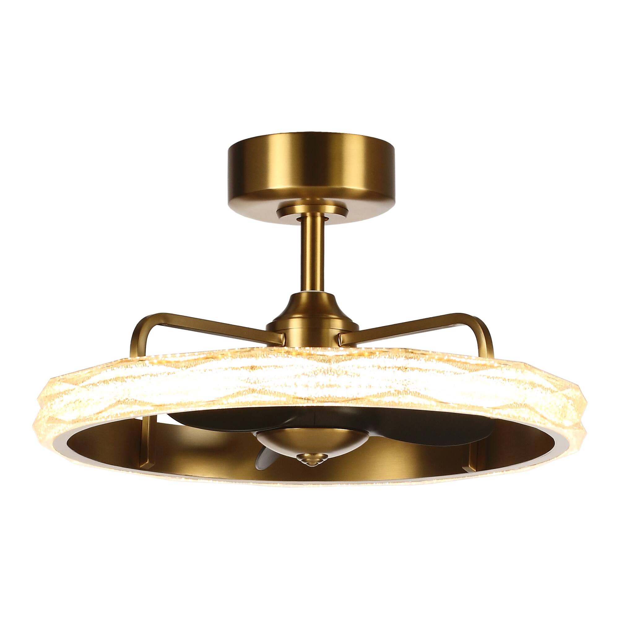 Alt View 7. Parrot Uncle - 24 Inch Modern Acrylic LED Ceiling Fan  Dimmable Caged Chandelier Bladeless Fan with Remote and 6 Speed DC Motor - Gold.