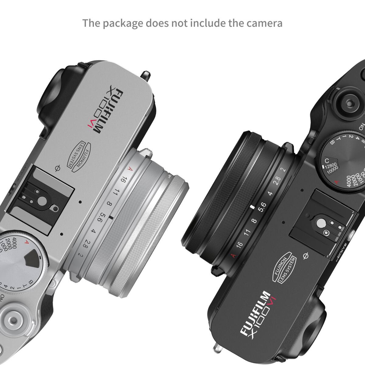 The package does not include the camera.

FUJIFILM LENS SYSTEM  
FUJINON  
A 16 11 8 5.6 4 2.8 2 2.8 4 5.6 8 11 16  
A  
EM  
FUJINON LENS SYSTEM  
SYSTEM LENS  
FUJIFILM  
NO  
DANAR  
C  
12800 10000 a 4000 2000 1000 AR